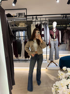 Beige Jacket with Leather Collar