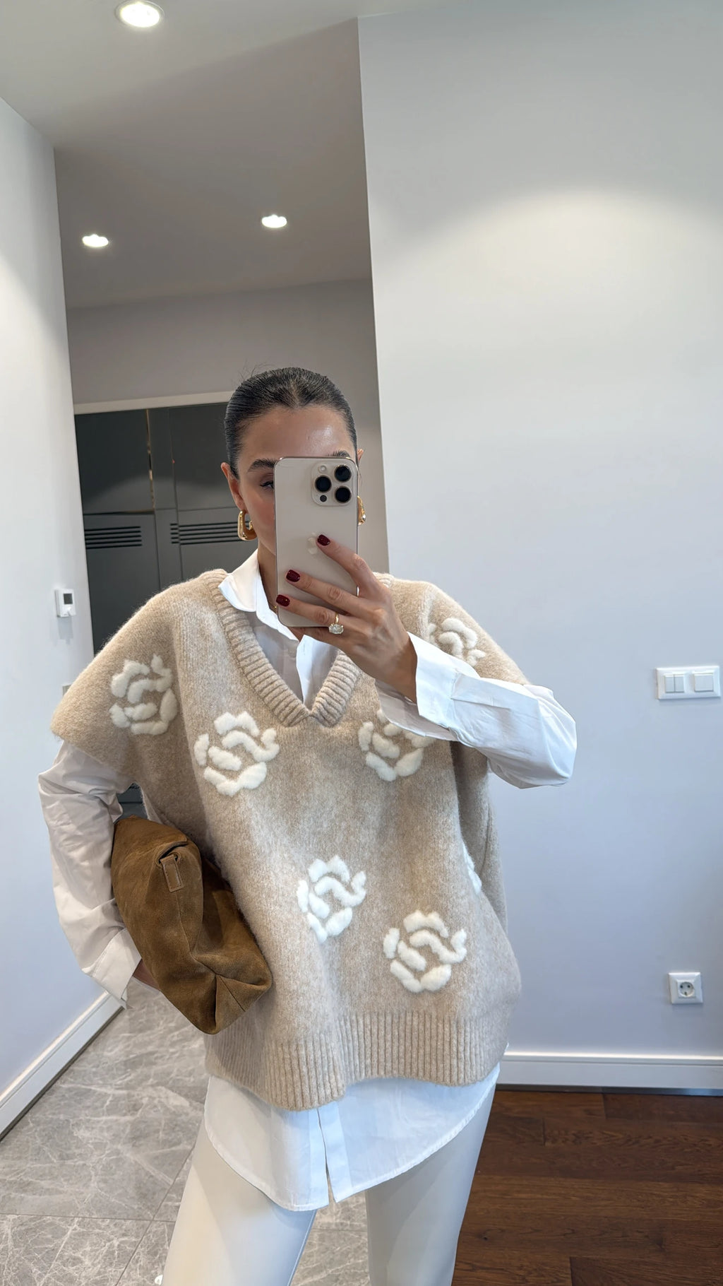 Beige Shirt-Vest Set