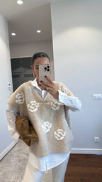 Beige Shirt-Vest Set