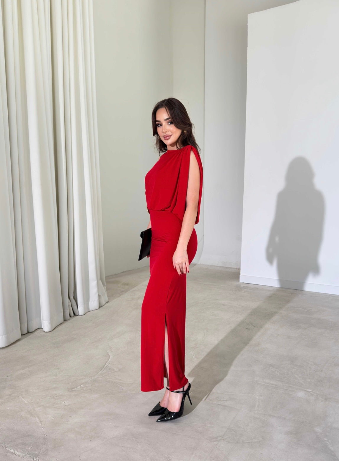 Cape Drape Dress - Red