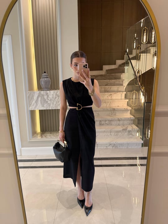Black Waist-Slit Dress