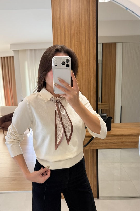 Ecru Top with Scarf