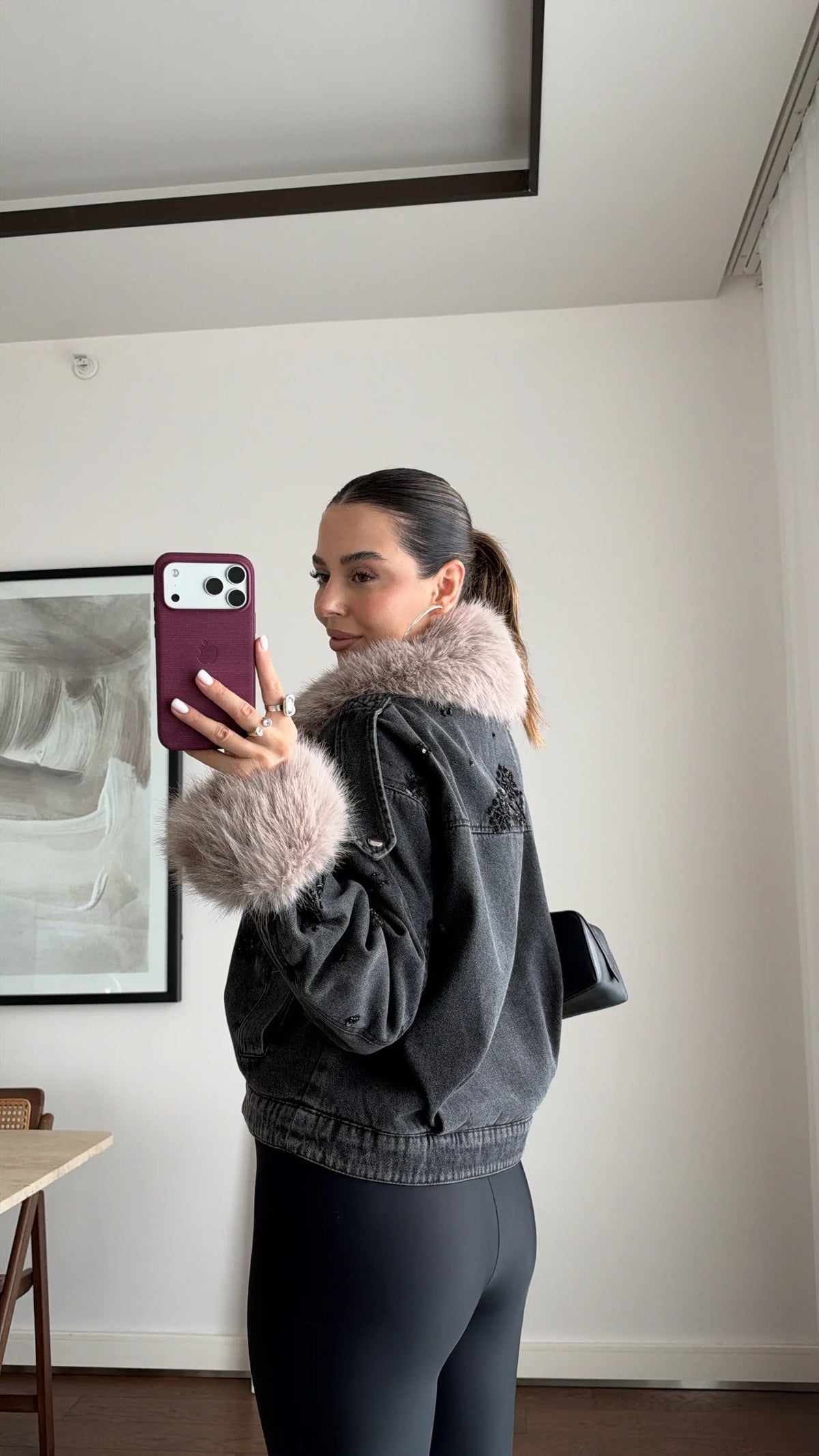 Fur Denim Jacket - Black