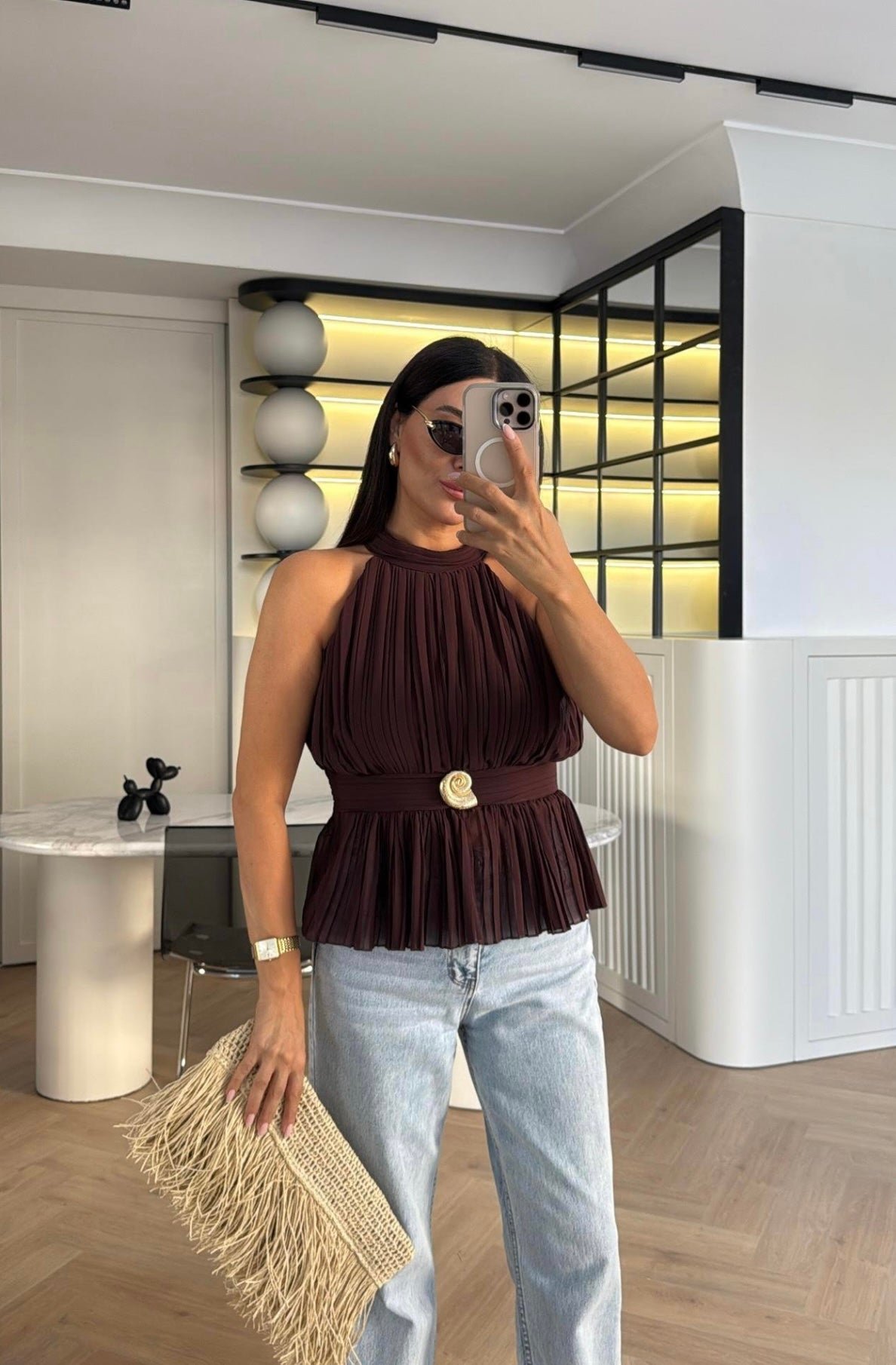 gold brooch blouse