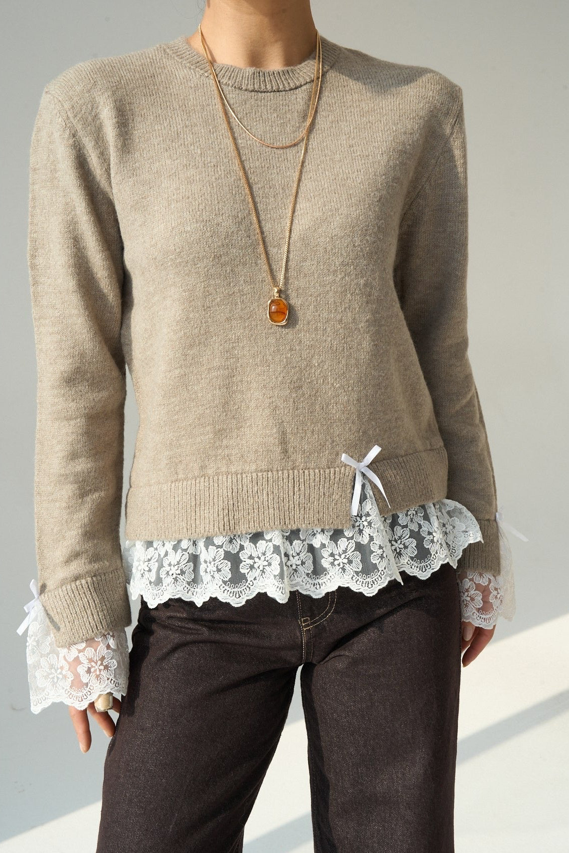 Beige Sweater with lace details