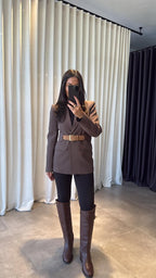 Belted-Blazer Brown