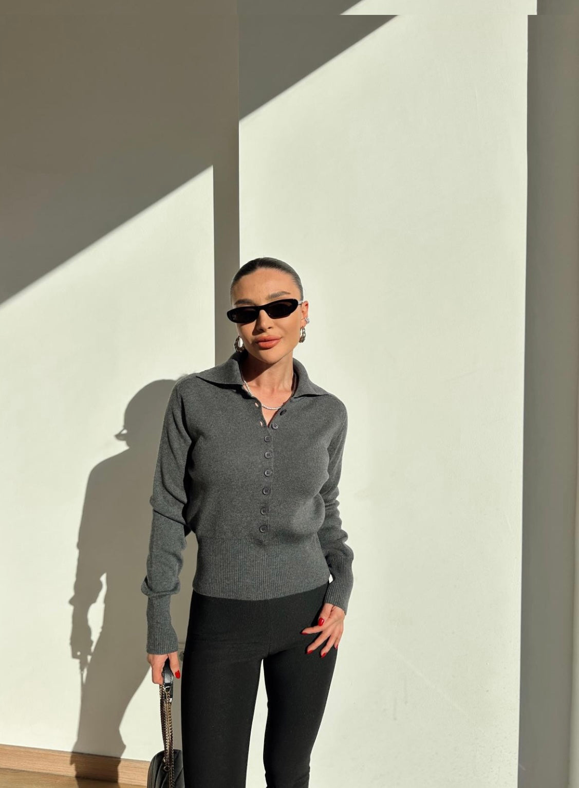 Dilvin Grey Buttoned Top