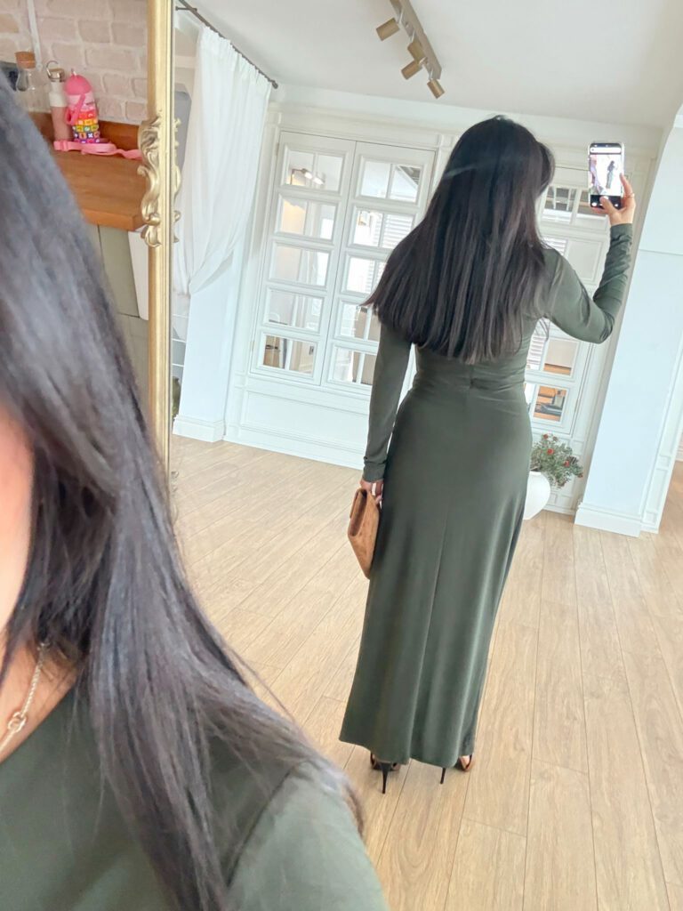 Khaki-Lycra Draped Dress