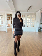 Brown Lace-trim Satin Skirt