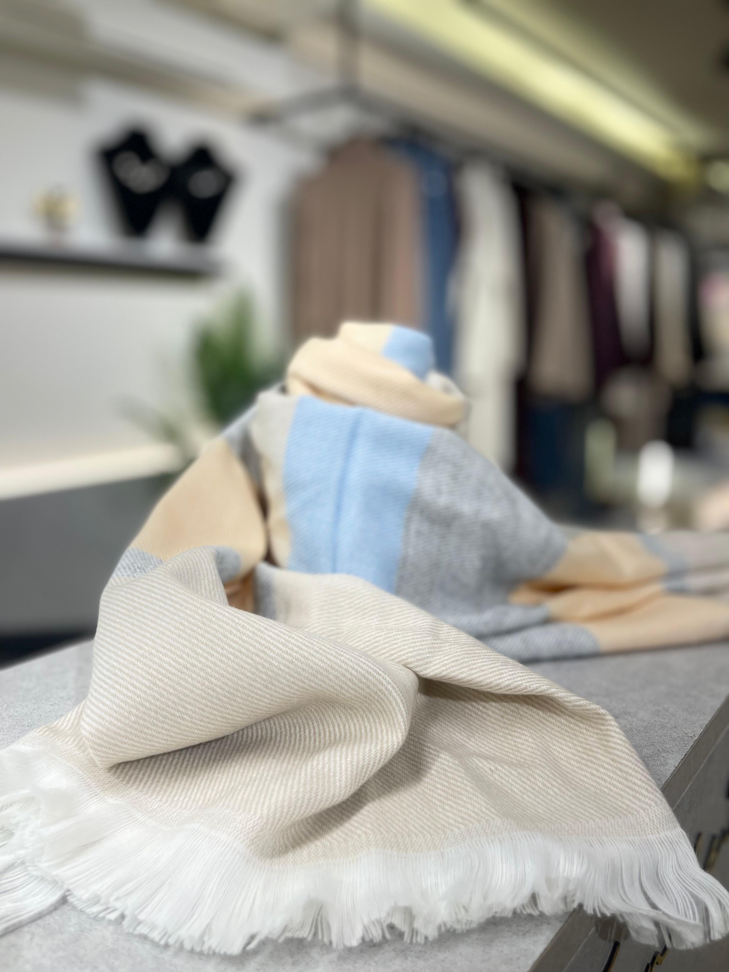 Beige and blue scarf