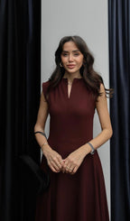 V-neck Bordeaux Dress