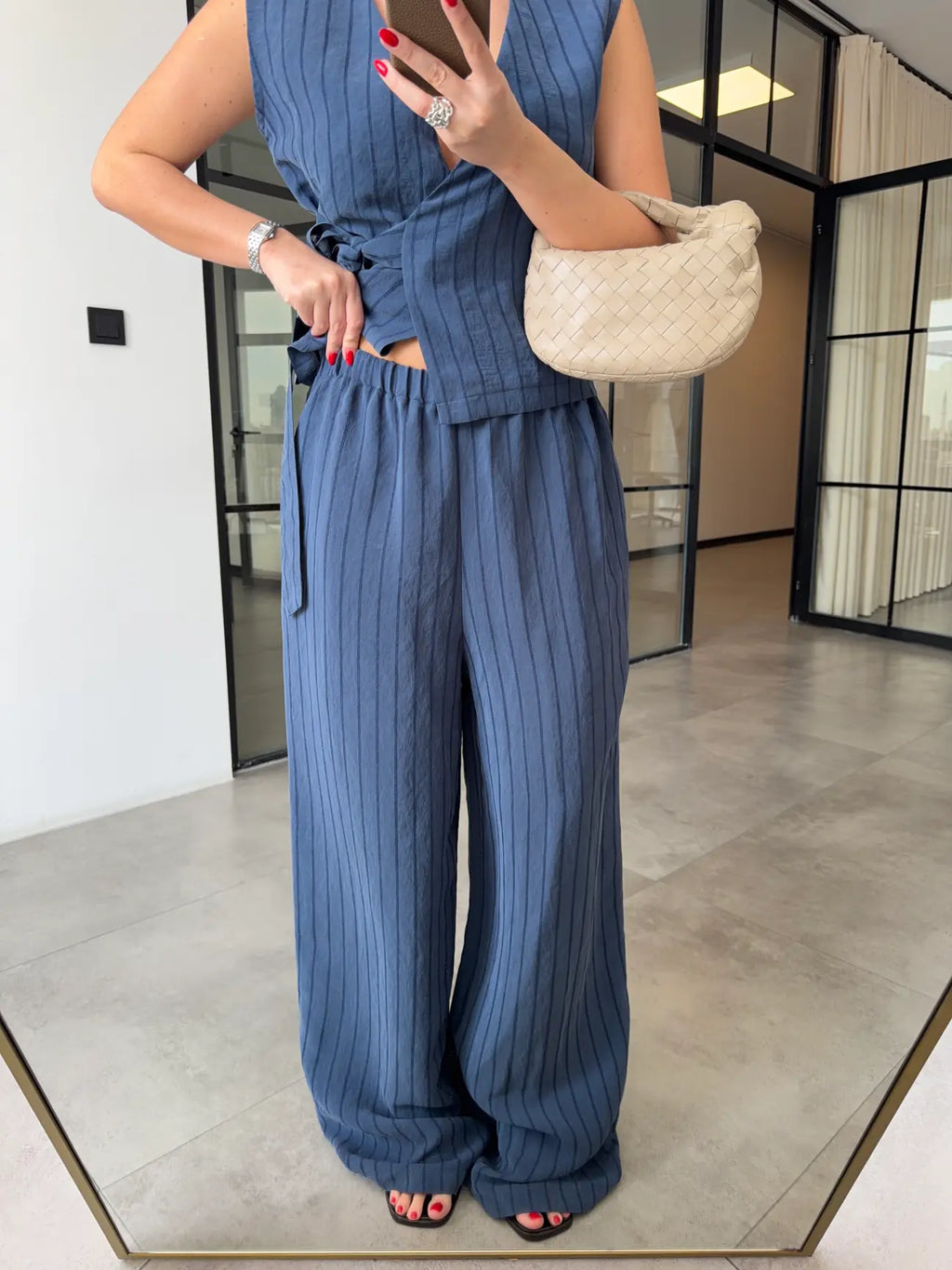 Striped Tencel Set - Navy