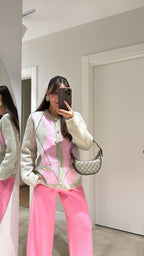 Pink-beige argyle cardigan