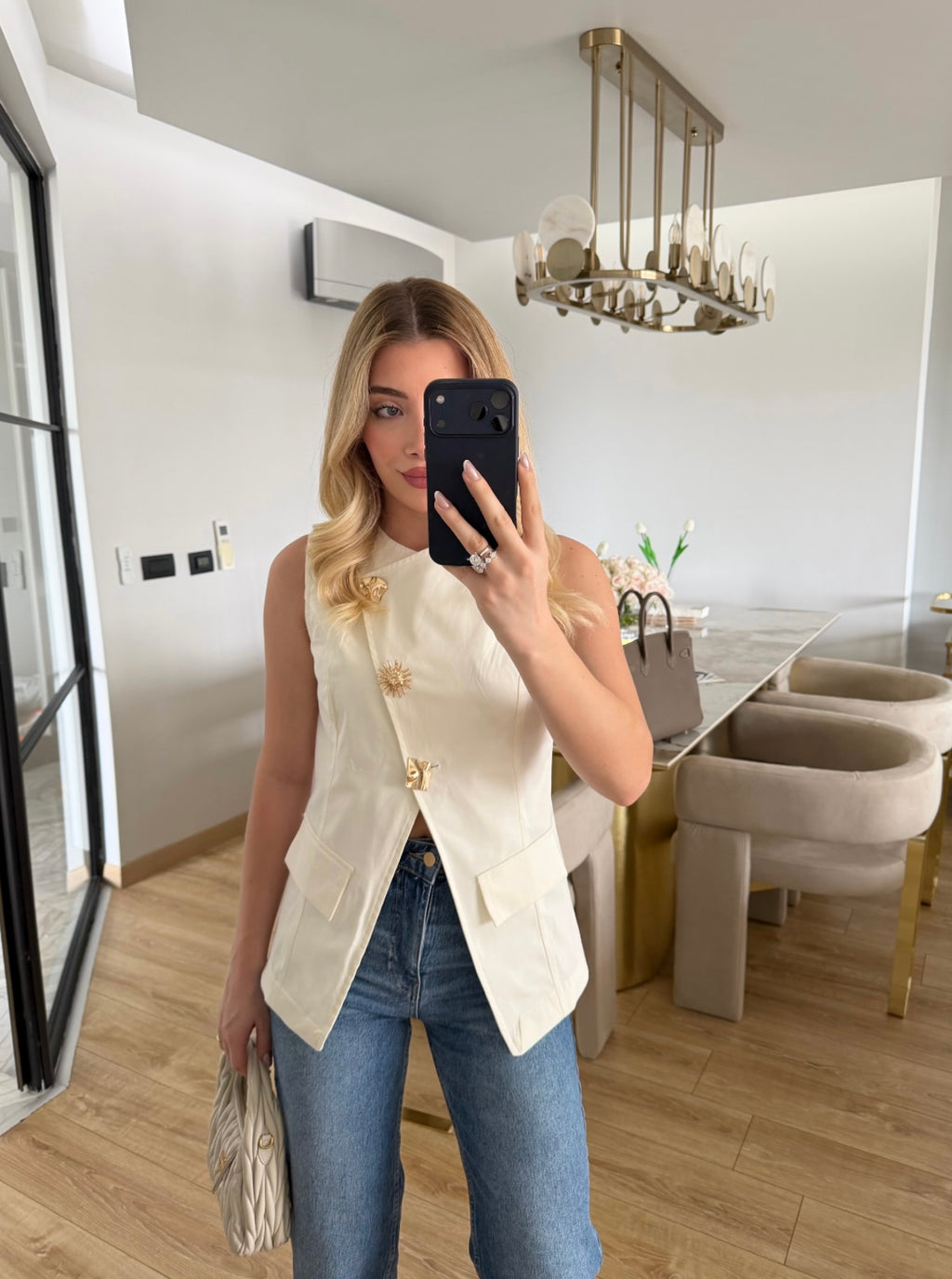 Ecru Vest with Gold Wear