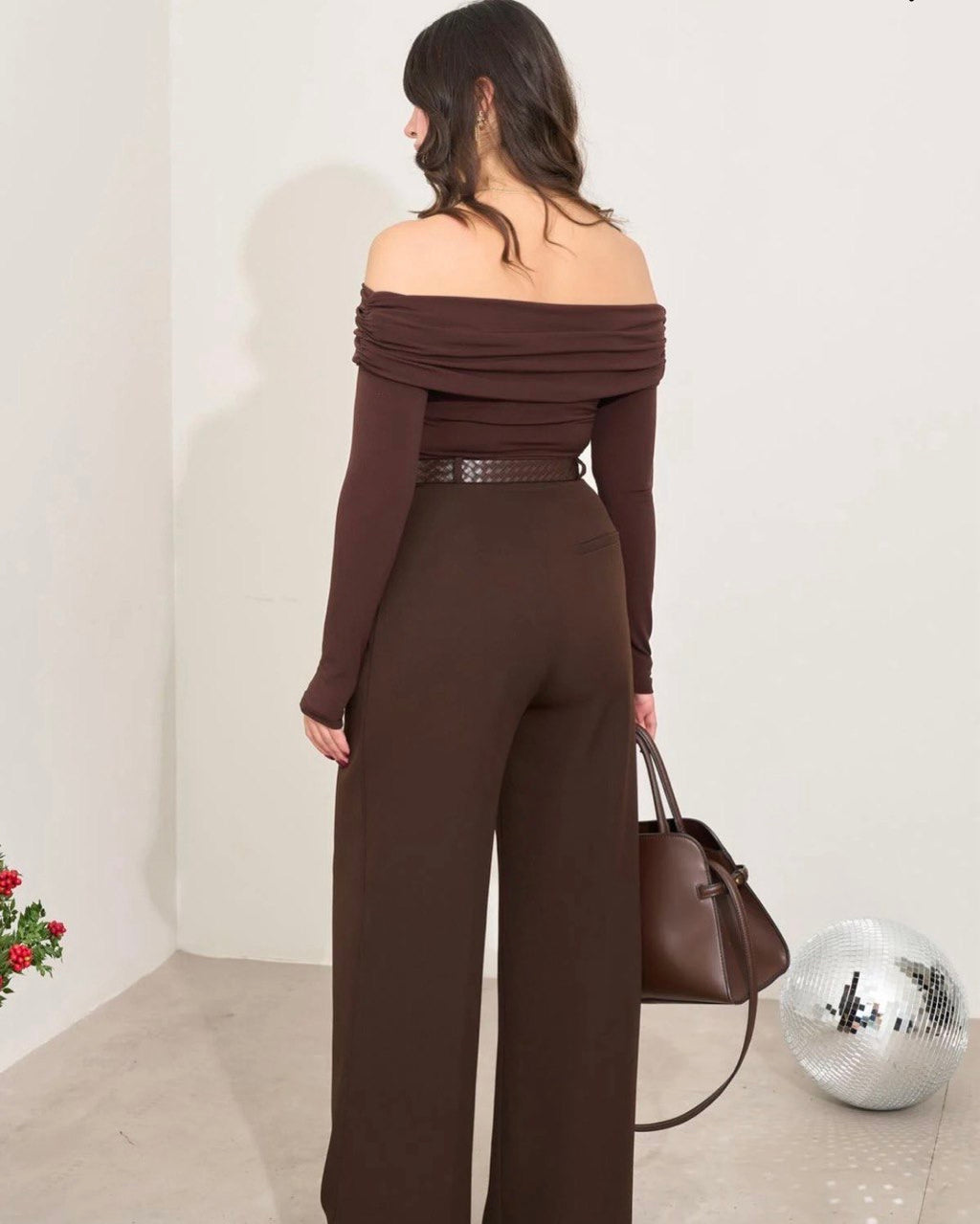 Off shoulder Brown Blouse