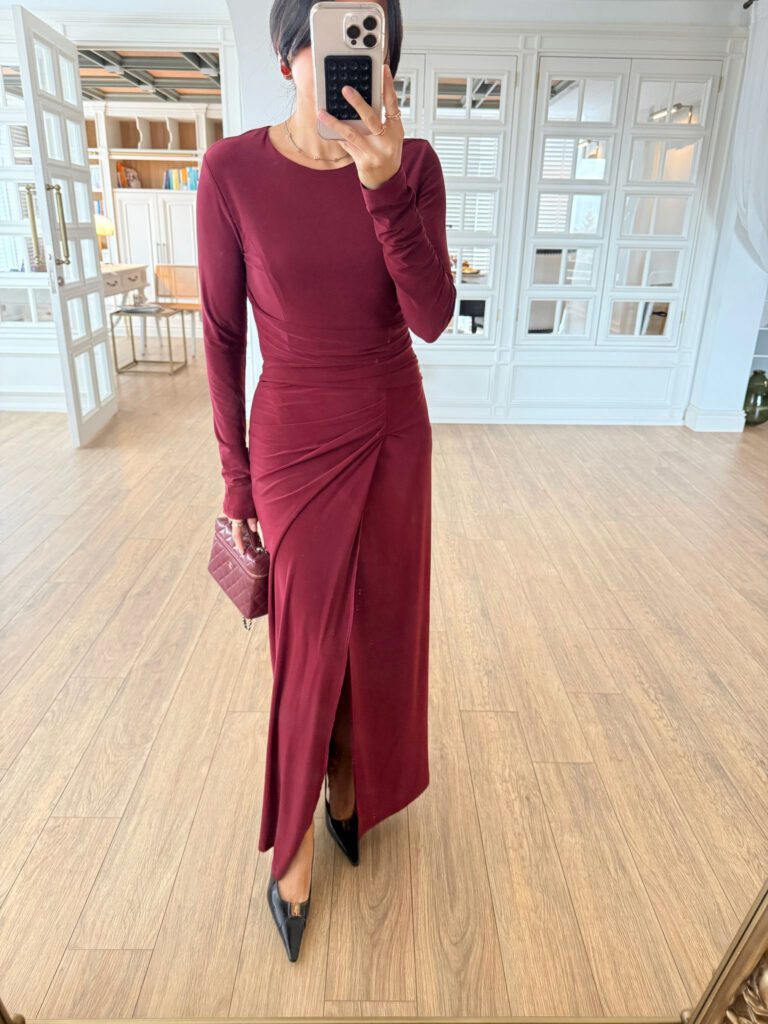 Bordeaux - Lycra Draped Dress