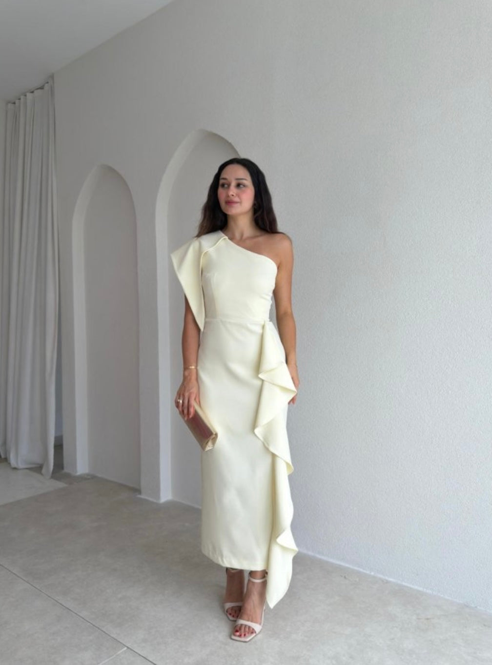 Yellow one shoulder dress