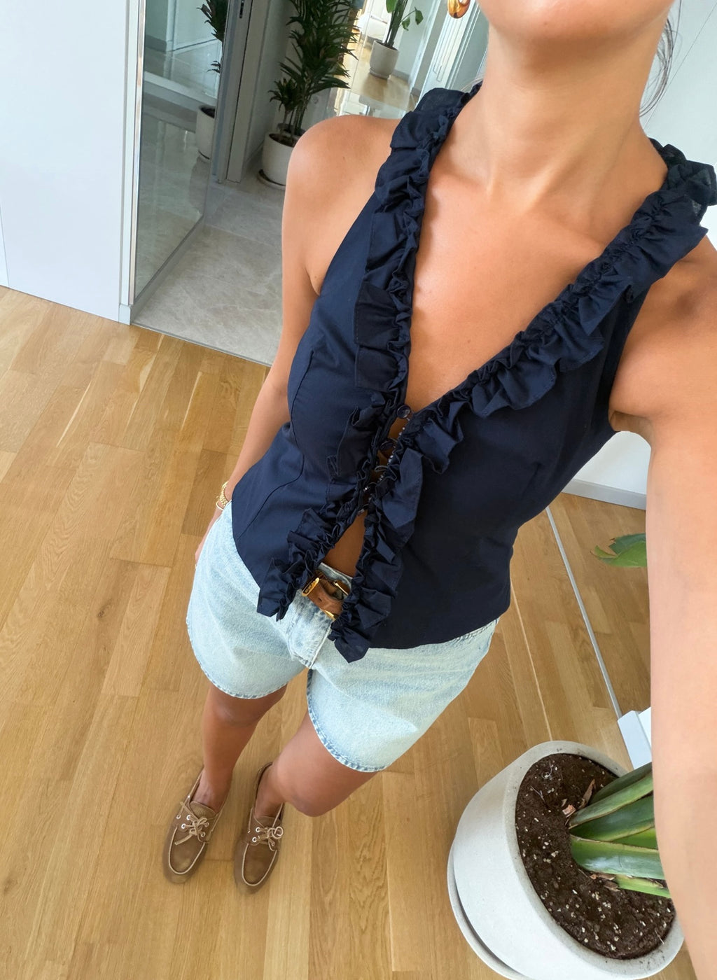 Ruffle Halter Top - Navy