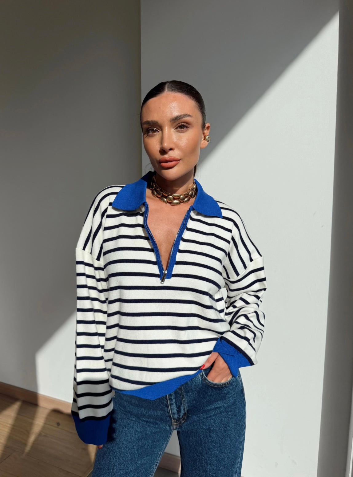 Zip Stripe Knit - Blue