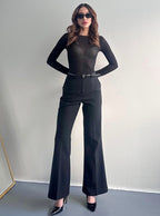 Flare Black Belted Pants