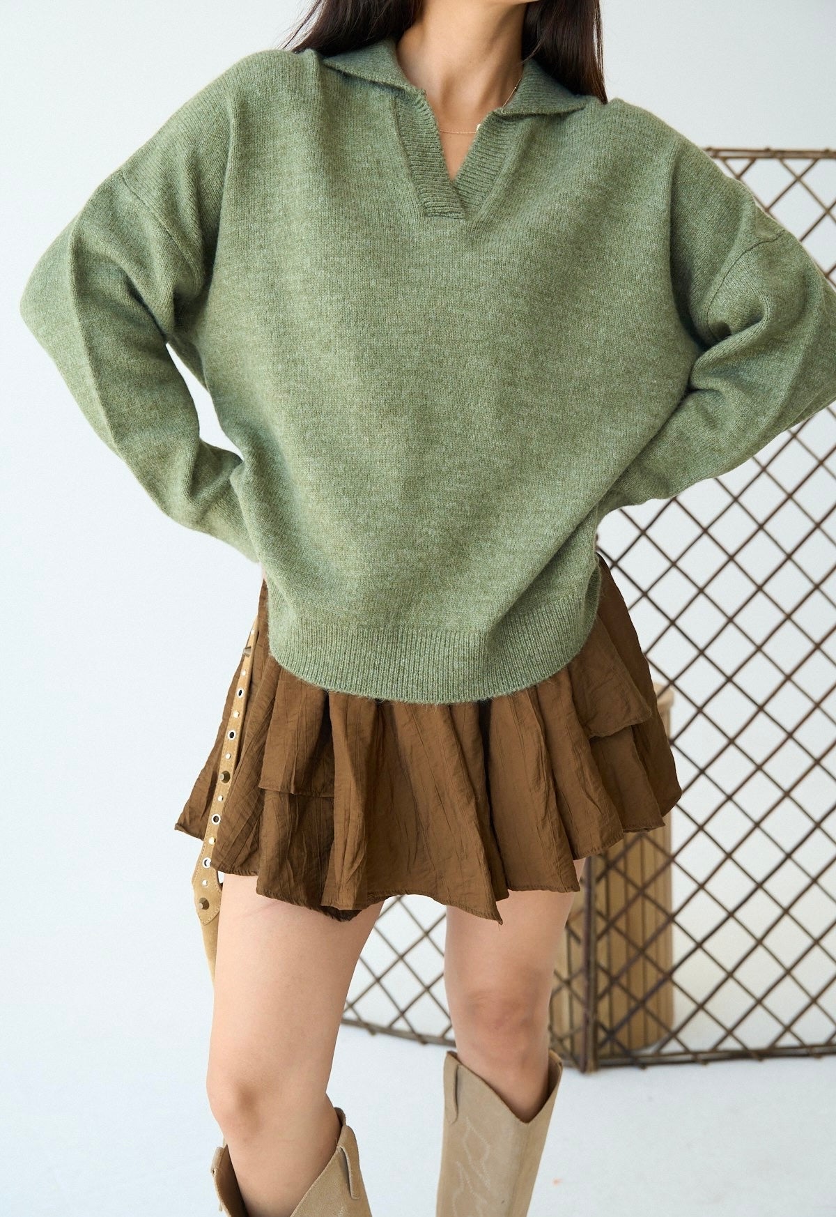 Green V-neck Sweater