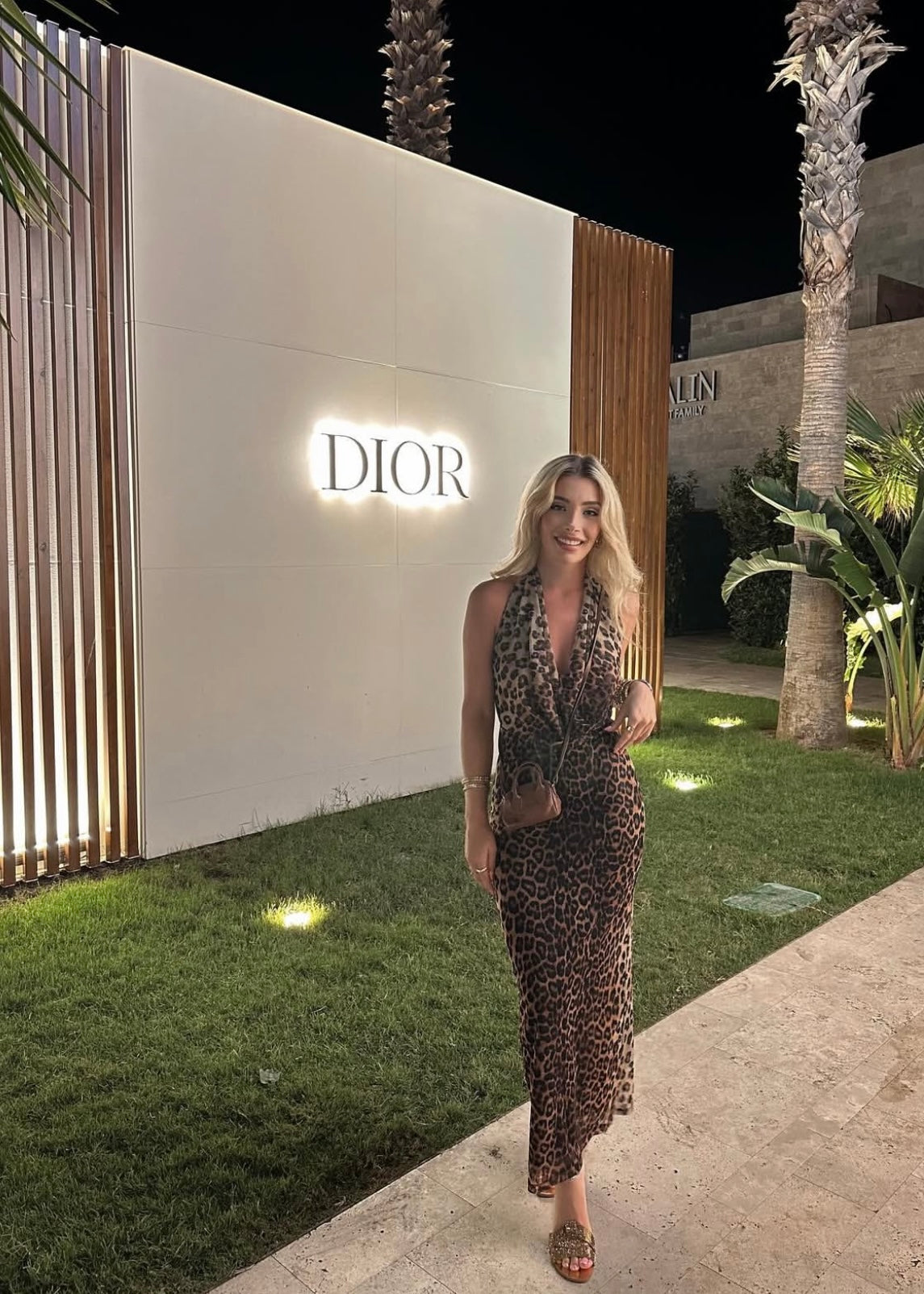 Open-back leopard dress