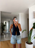 Ruffle Halter Top - Navy