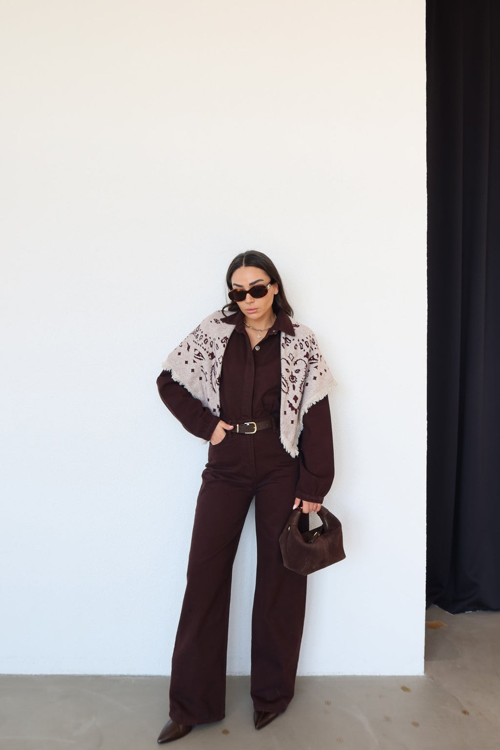 Denim Jumpsuit - Brown