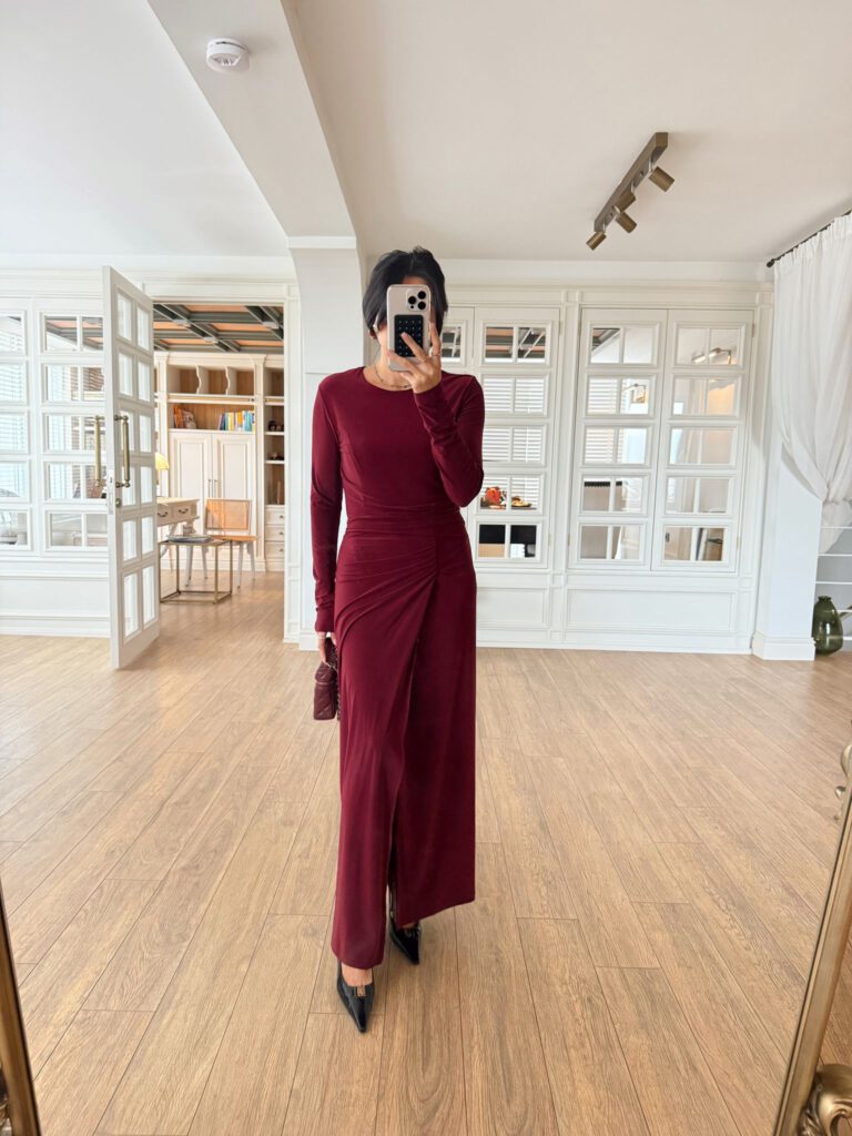 Bordeaux - Lycra Draped Dress
