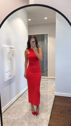 One-shoulder Dress - Red