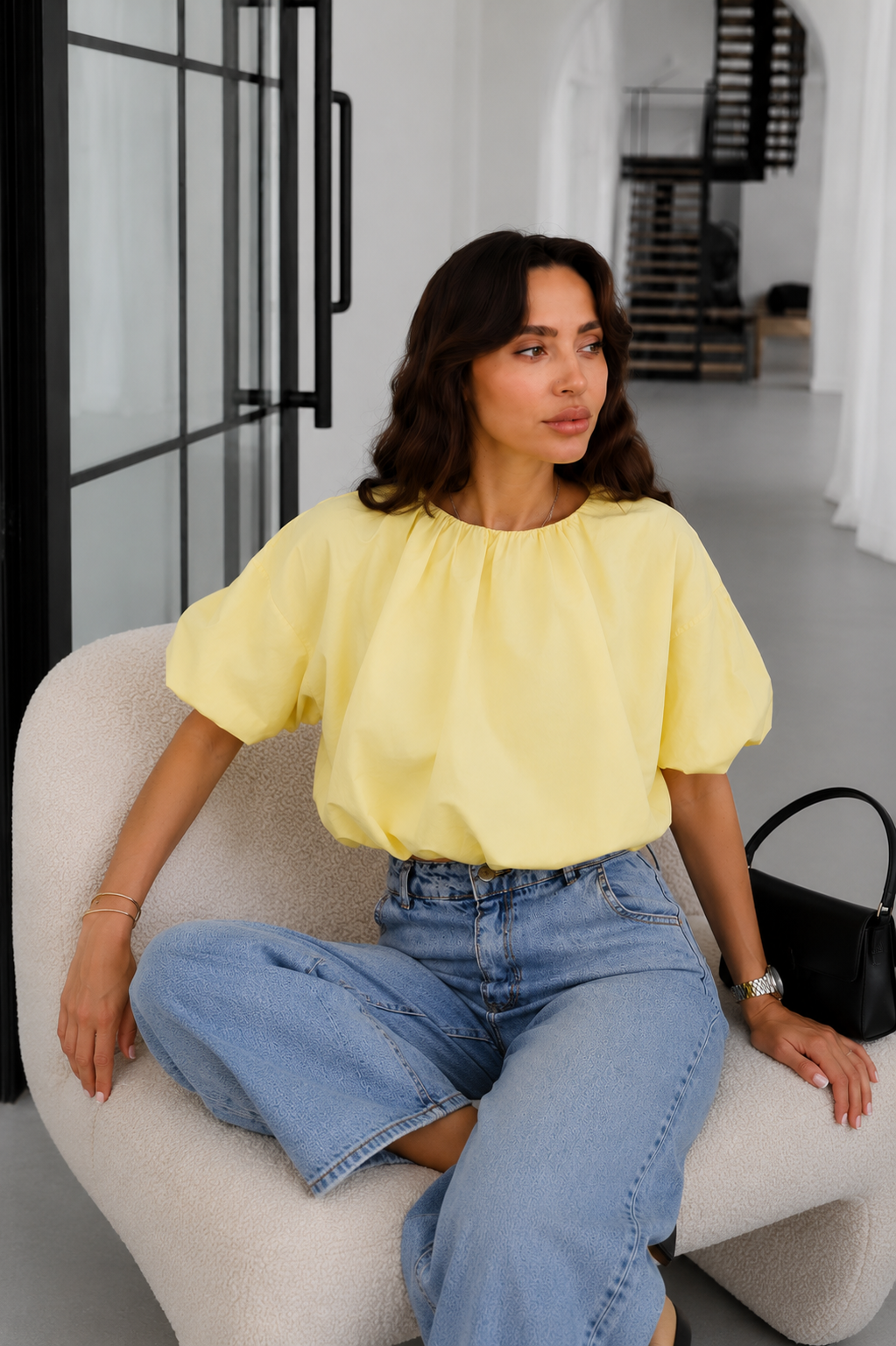 Balloon sleeves top - yellow