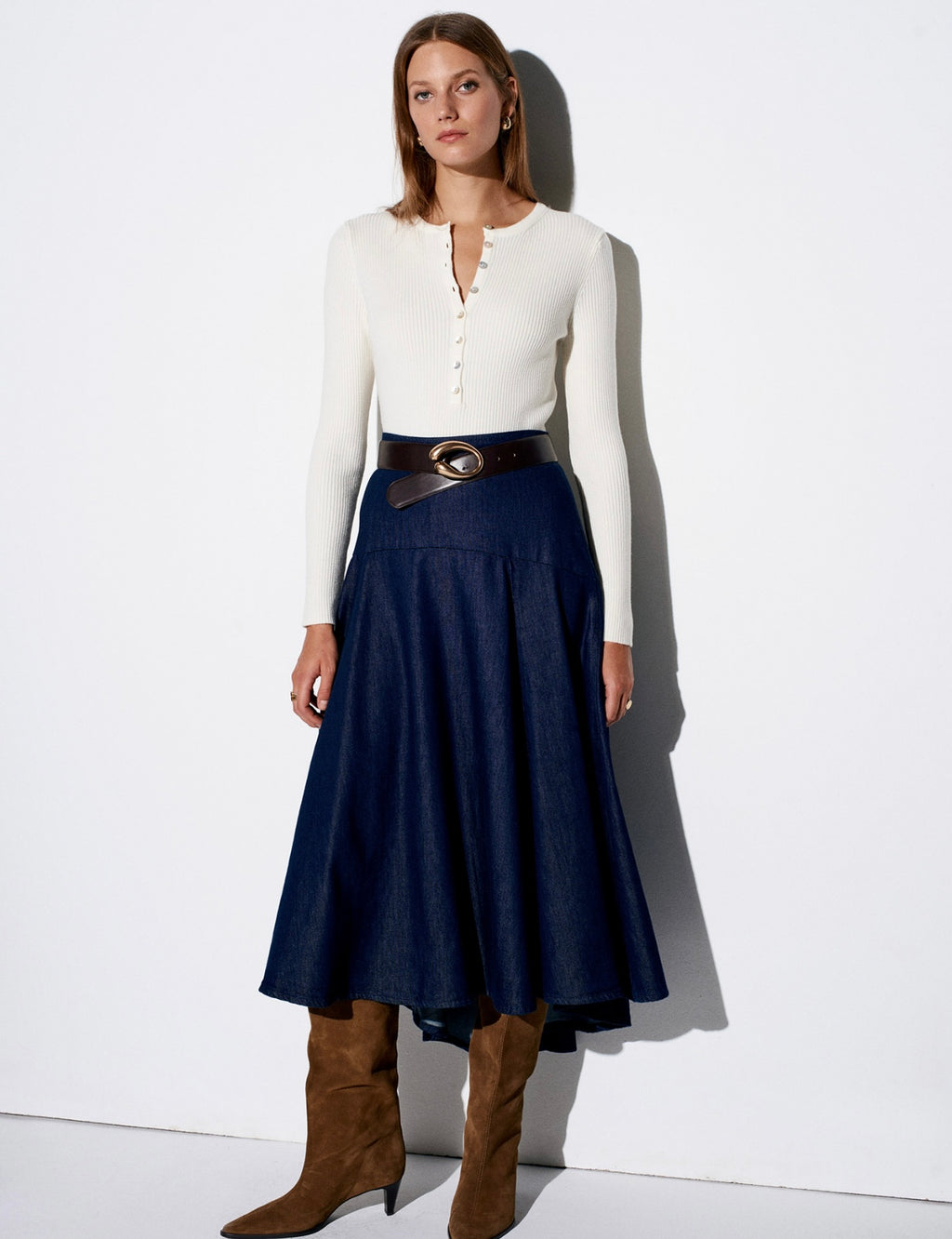 Ribbed Button Top - Ecru