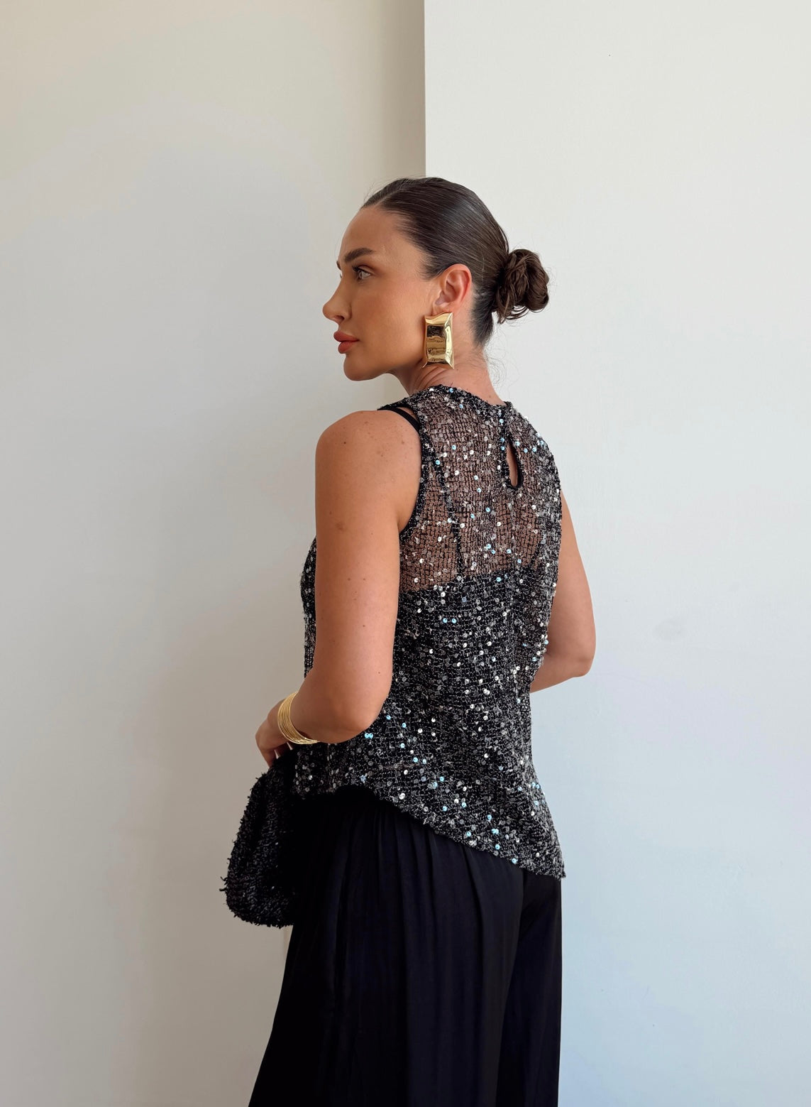 Metallic Asymmetrical Top - Black
