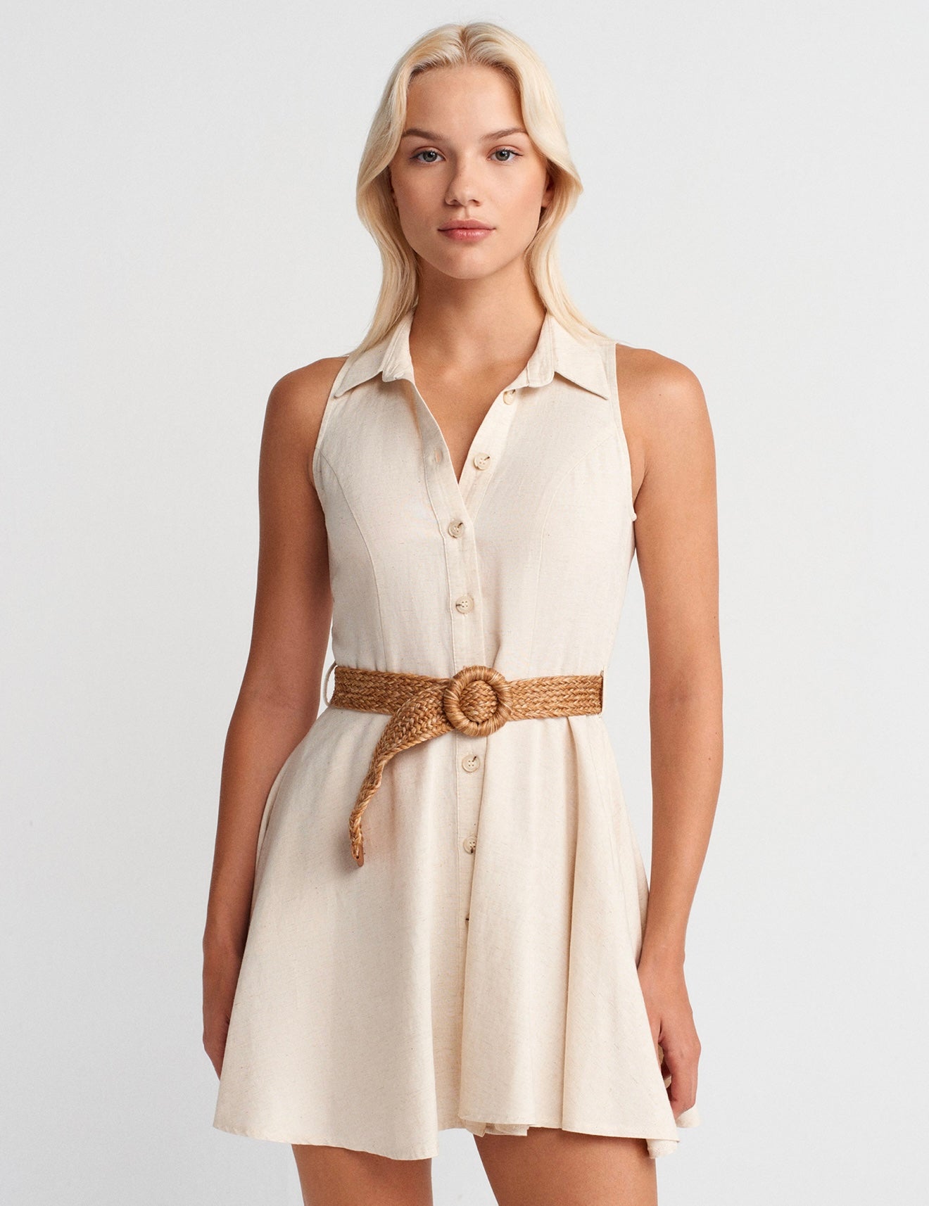 Beige Linen Dress