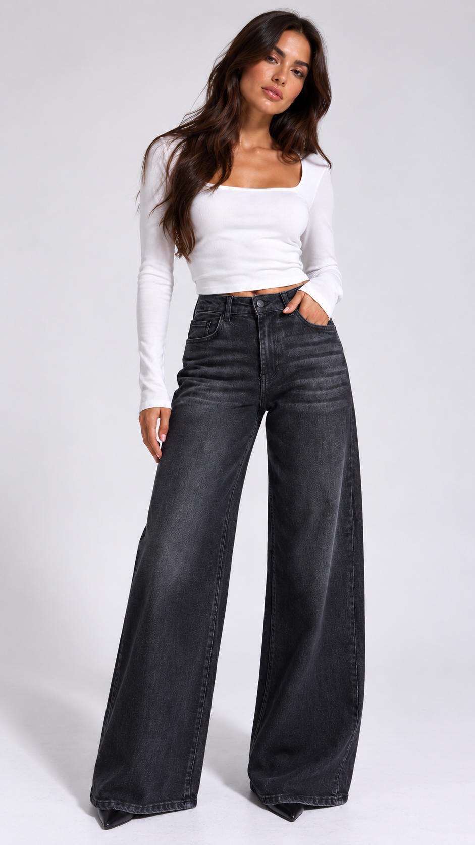 Washed Black Palazzo Jeans