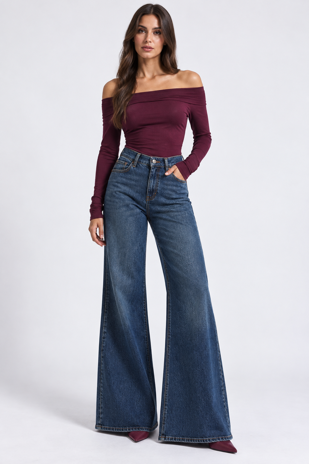 Blue Wash Wide Flare Jeans
